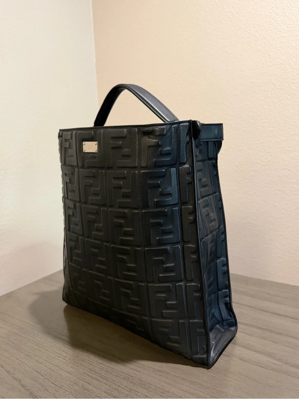 Fendi Black Leather Embossed FF Logo Crossbody Bag